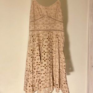 VENUS COTTON FITTED MIDI SUN DRESS SIZE US 4- TAN/NUDE